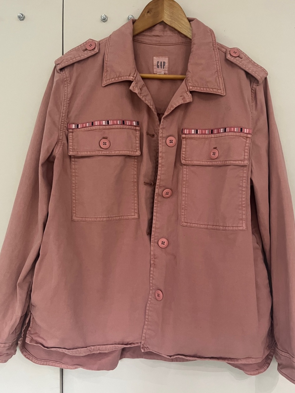 GAP Women's Rose Utility Jacket with Striped Pocket Trim